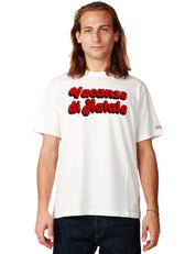 T-SHIRT UOMO MC 2 SAINT BARTH ARNOTT BIANCA CON STAMPA FLOCK LOCANDINA VACANZE DI NATALE IN ROSSO