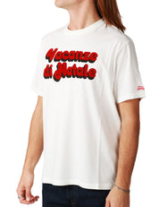 T-SHIRT UOMO MC 2 SAINT BARTH ARNOTT BIANCA CON STAMPA FLOCK LOCANDINA VACANZE DI NATALE IN ROSSO