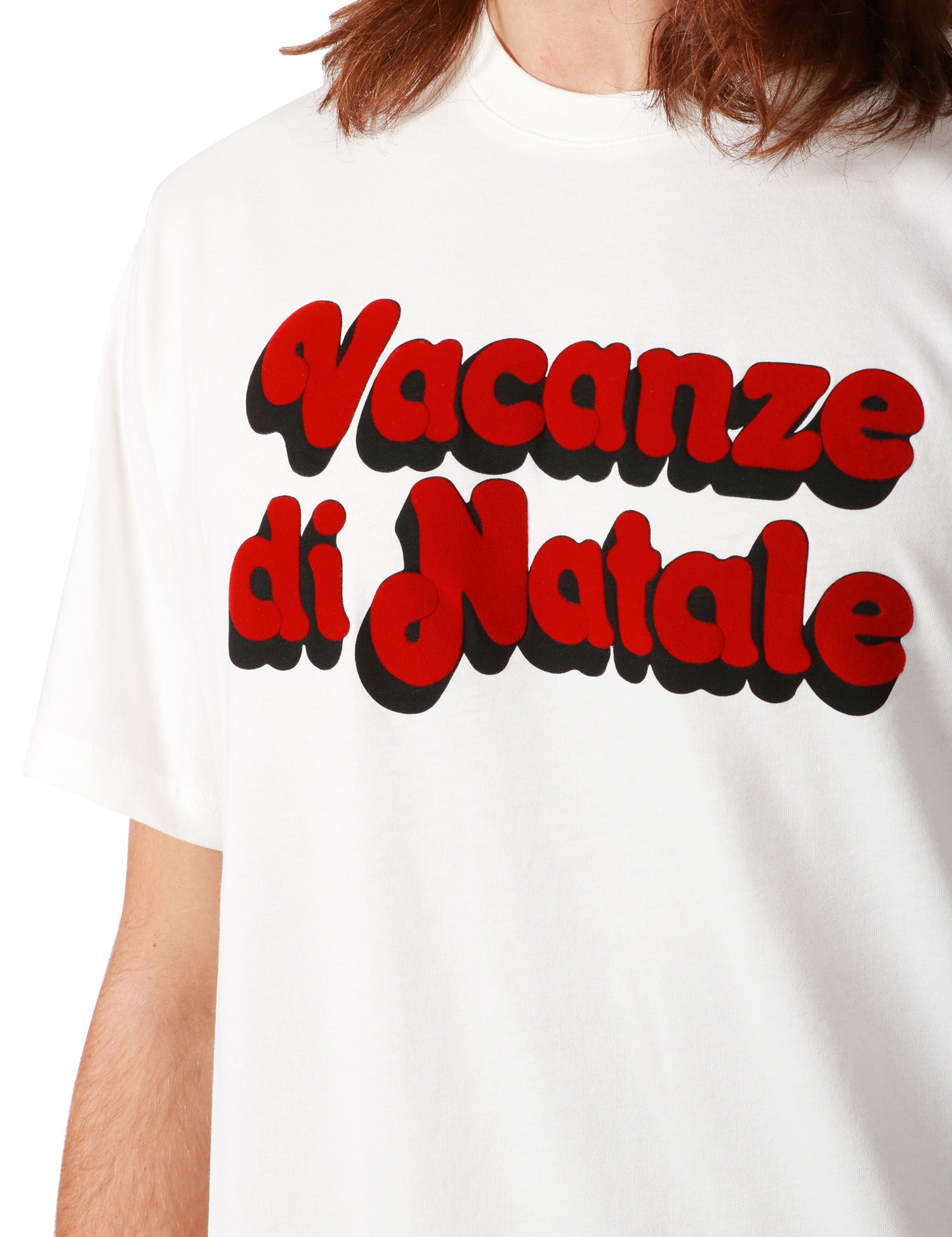 T-SHIRT UOMO MC 2 SAINT BARTH ARNOTT BIANCA CON STAMPA FLOCK LOCANDINA VACANZE DI NATALE IN ROSSO