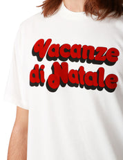 T-SHIRT UOMO MC 2 SAINT BARTH ARNOTT BIANCA CON STAMPA FLOCK LOCANDINA VACANZE DI NATALE IN ROSSO