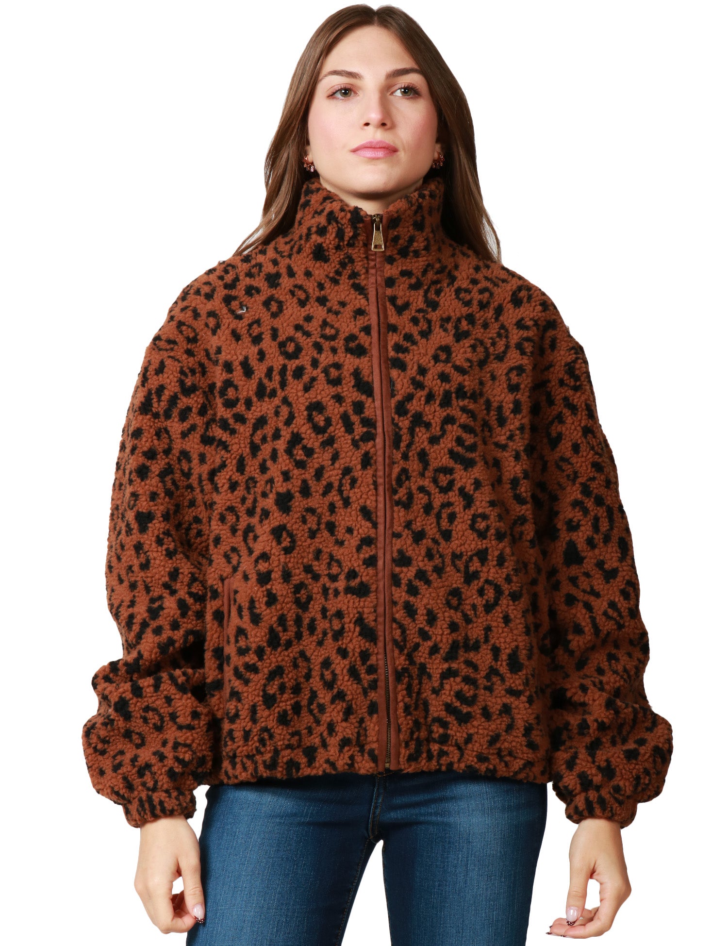 GIUBBINO DONNA MC 2 SAINT BARTH TEDDY BERCY MARRONE MACULATO CON COLLO ALTO E ZIP