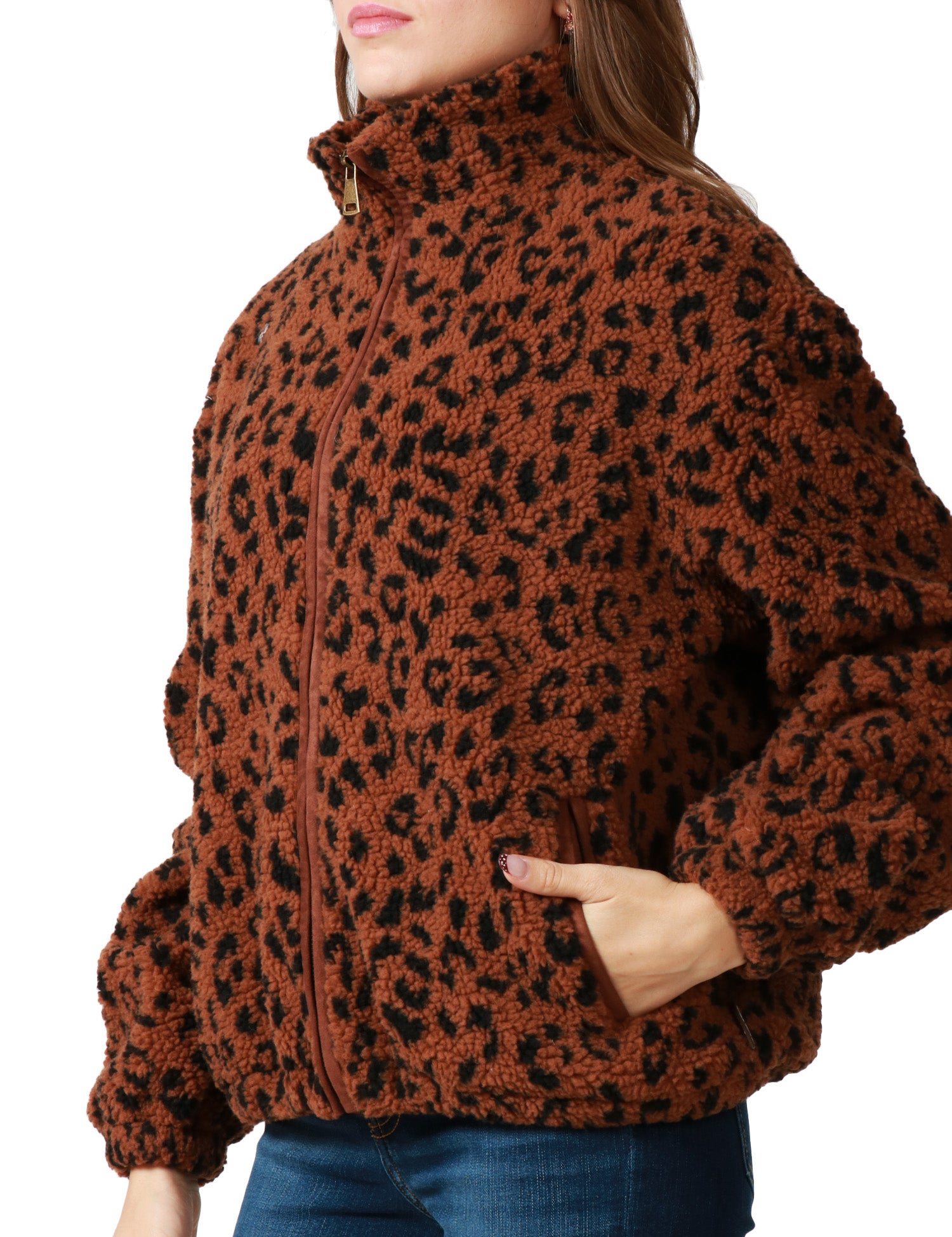 GIUBBINO DONNA MC 2 SAINT BARTH TEDDY BERCY MARRONE MACULATO CON COLLO ALTO E ZIP