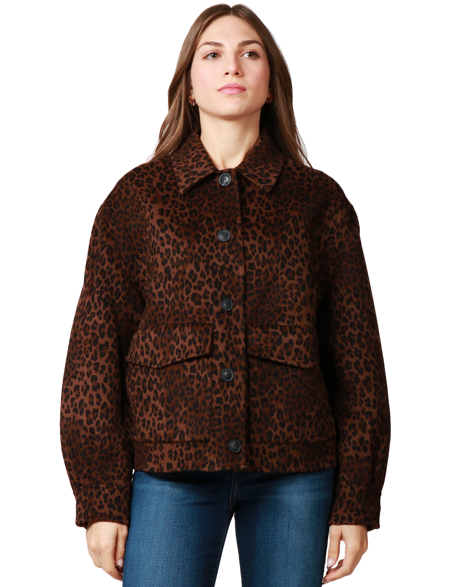 GIACCA DONNA MC 2 SAINT BARTH BONNIBELL BROWN CON STAMPA LEOPARDATA IN TESSUTO DOUBLE CUCITA A MANO