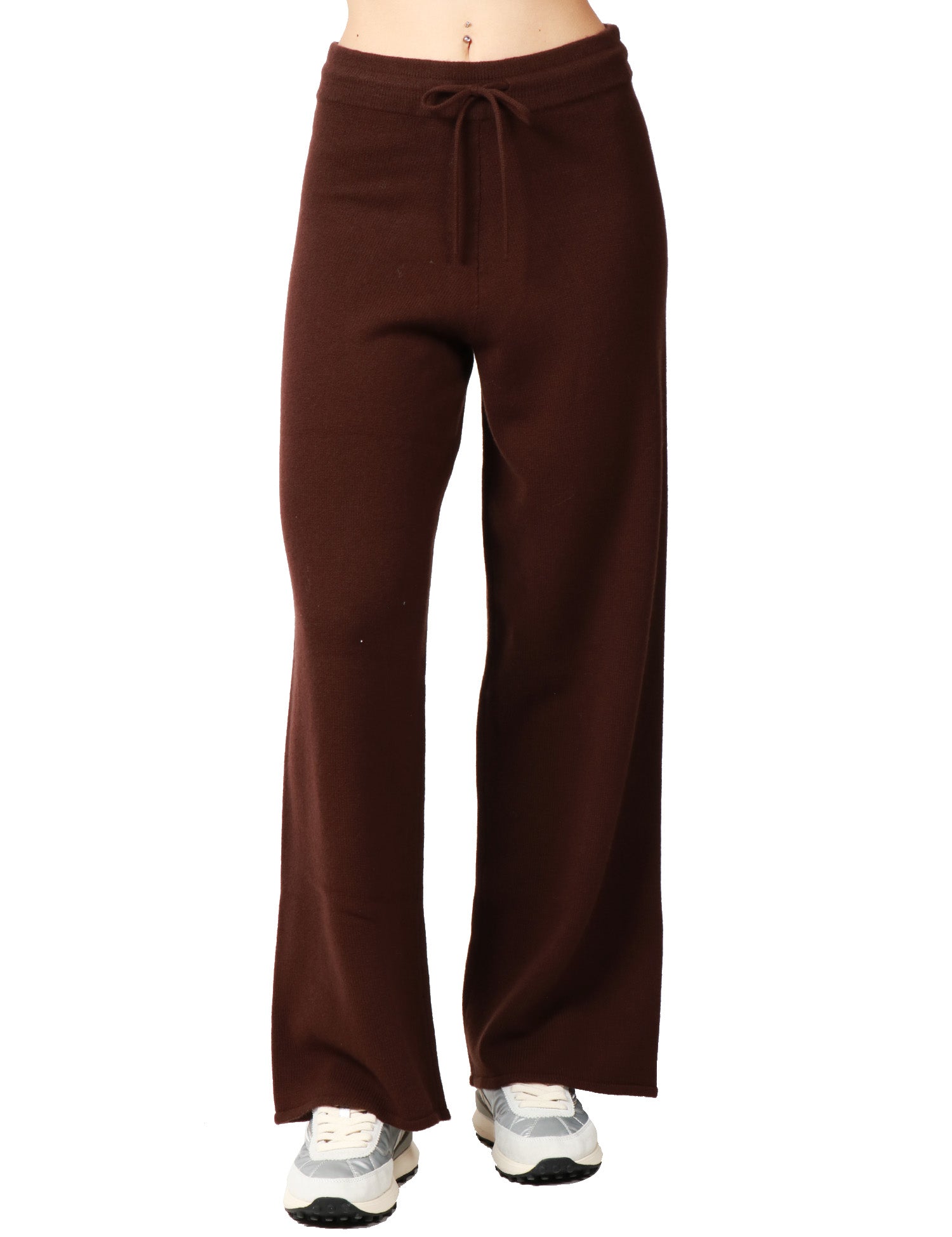 PANTALONE DONNA MC 2 SAINT BARTH CAMBON MARRONE A PALAZZO IN PURA LANA CON COULISSE