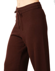 PANTALONE DONNA MC 2 SAINT BARTH CAMBON MARRONE A PALAZZO IN PURA LANA CON COULISSE