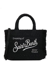 BORSA DONNA MC 2 SAINT BARTH COLETTE TWEED NERA IN TWEED CON LOGO RICAMATO