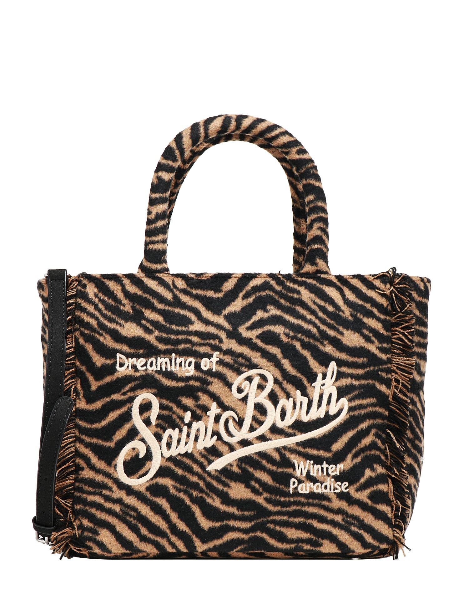 BORSA DONNA MC 2 SAINT BARTH COLETTE FELT BROWN ZEBRATA IN MISTO LANA CON LOGO RICAMATO