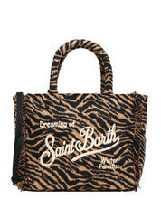 BORSA DONNA MC 2 SAINT BARTH COLETTE FELT BROWN ZEBRATA IN MISTO LANA CON LOGO RICAMATO