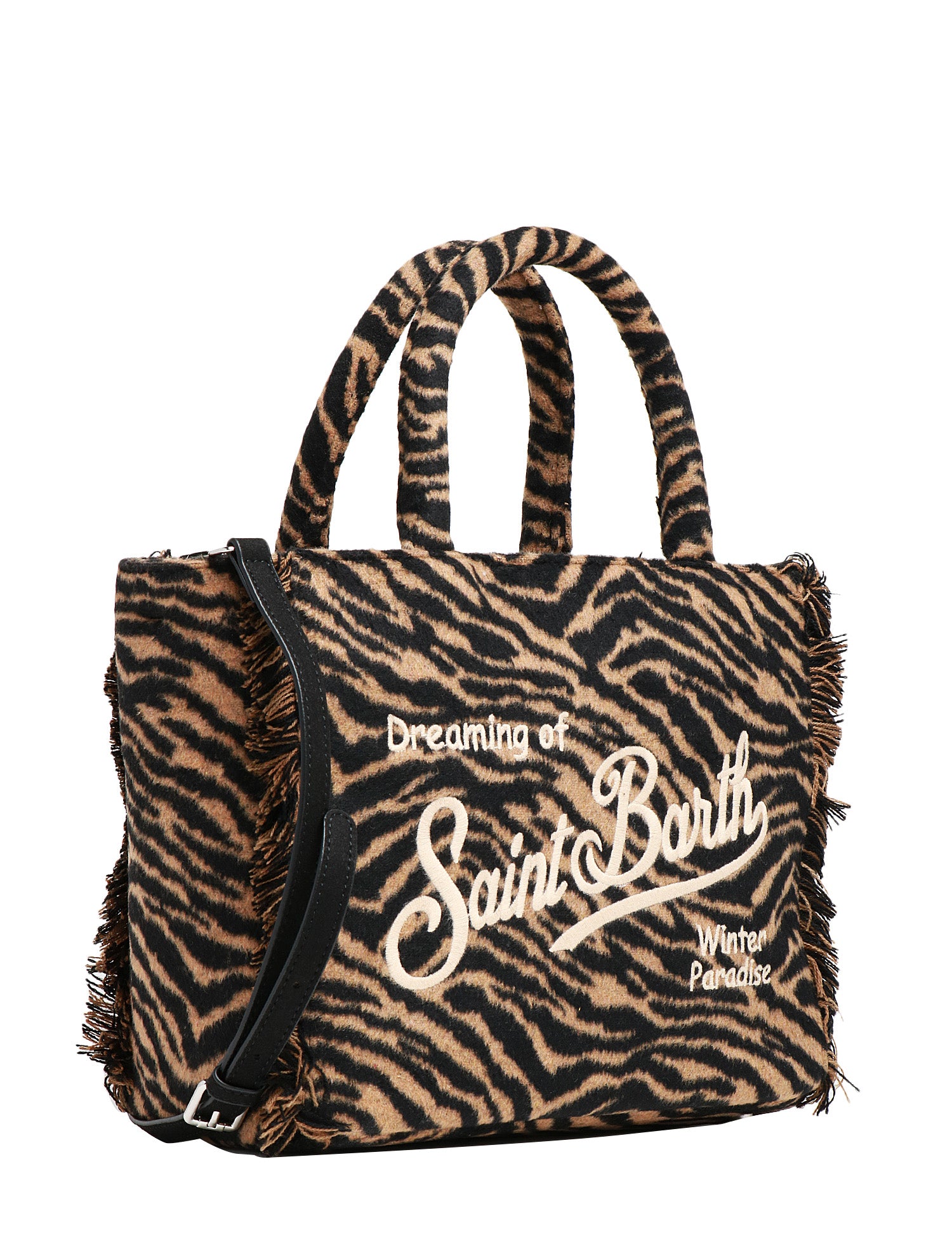 BORSA DONNA MC 2 SAINT BARTH COLETTE FELT BROWN ZEBRATA IN MISTO LANA CON LOGO RICAMATO