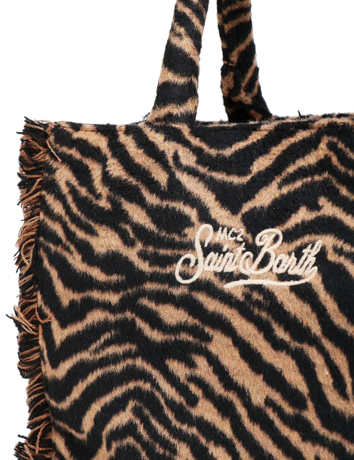 BORSA DONNA MC 2 SAINT BARTH COLETTE FELT BROWN ZEBRATA IN MISTO LANA CON LOGO RICAMATO