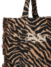 BORSA DONNA MC 2 SAINT BARTH COLETTE FELT BROWN ZEBRATA IN MISTO LANA CON LOGO RICAMATO