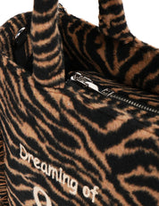 BORSA DONNA MC 2 SAINT BARTH COLETTE FELT BROWN ZEBRATA IN MISTO LANA CON LOGO RICAMATO