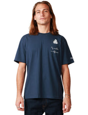 T-SHIRT UOMO MC 2 SAINT BART CONNOR BLU NAVY CON RICAMO SUL TASCHINO "MY RESELLER IS DIFFERENT" E STAMPA OROLOGIO