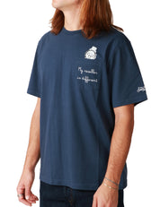 T-SHIRT UOMO MC 2 SAINT BART CONNOR BLU NAVY CON RICAMO SUL TASCHINO "MY RESELLER IS DIFFERENT" E STAMPA OROLOGIO