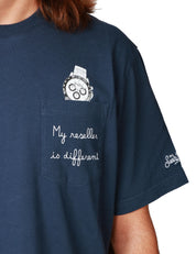 T-SHIRT UOMO MC 2 SAINT BART CONNOR BLU NAVY CON RICAMO SUL TASCHINO "MY RESELLER IS DIFFERENT" E STAMPA OROLOGIO