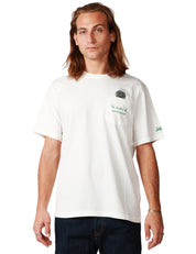 T-SHIRT UOMO MC 2 SAINT BARTH CONNOR BIANCA CON RICAMO SUL TASCHINO "VA TUTTO AL CONTRARIO" E STAMPA OROLOGIO
