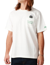 T-SHIRT UOMO MC 2 SAINT BARTH CONNOR BIANCA CON RICAMO SUL TASCHINO "VA TUTTO AL CONTRARIO" E STAMPA OROLOGIO