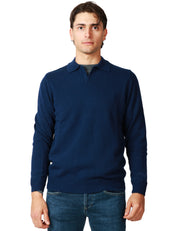 MAGLIA POLO UOMO MC 2 SAINT BARTH COVENT BLU IN LANA MERINO