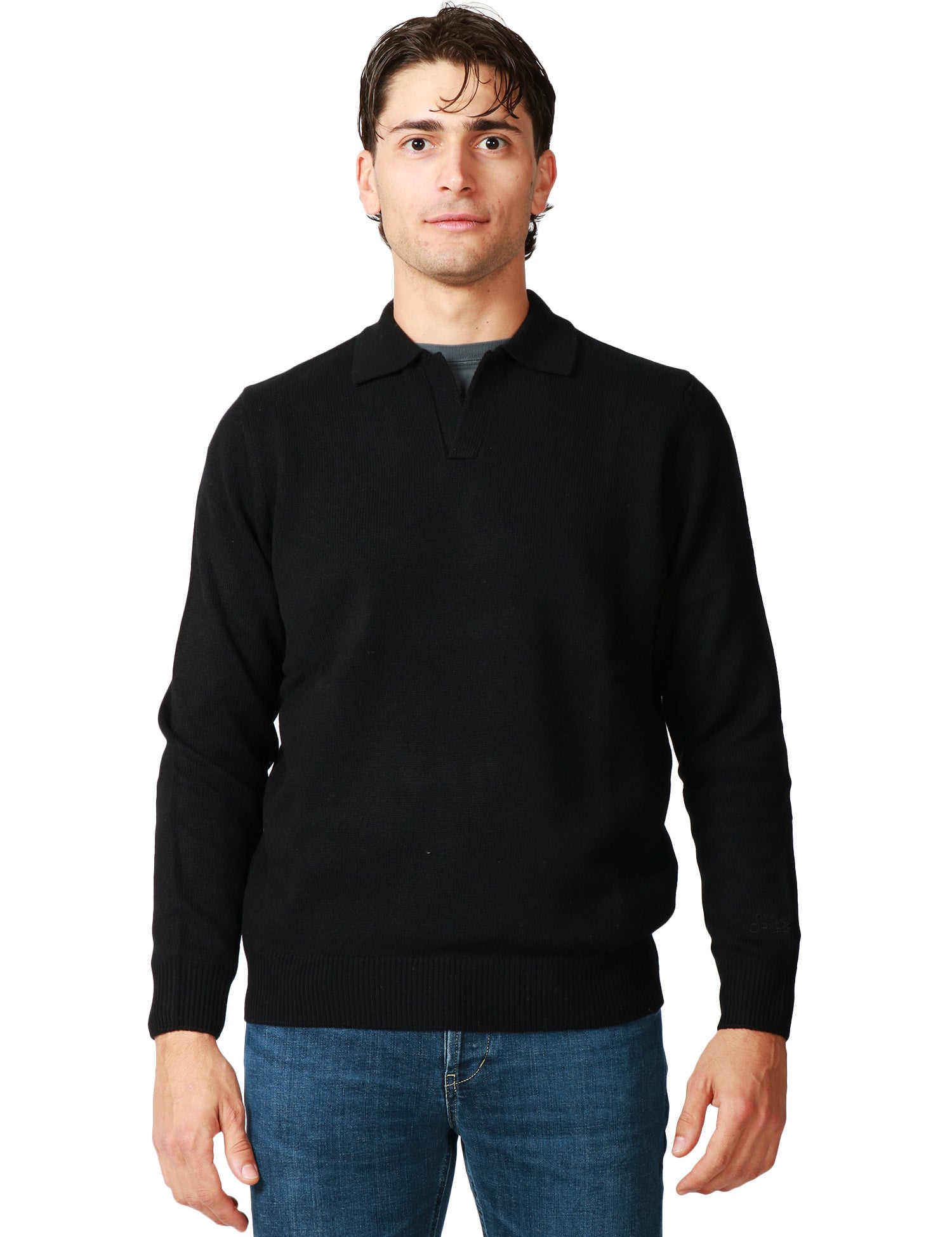 MAGLIA POLO UOMO MC 2 SAINT BARTH COVENT NERA IN PURA LANA MERINO