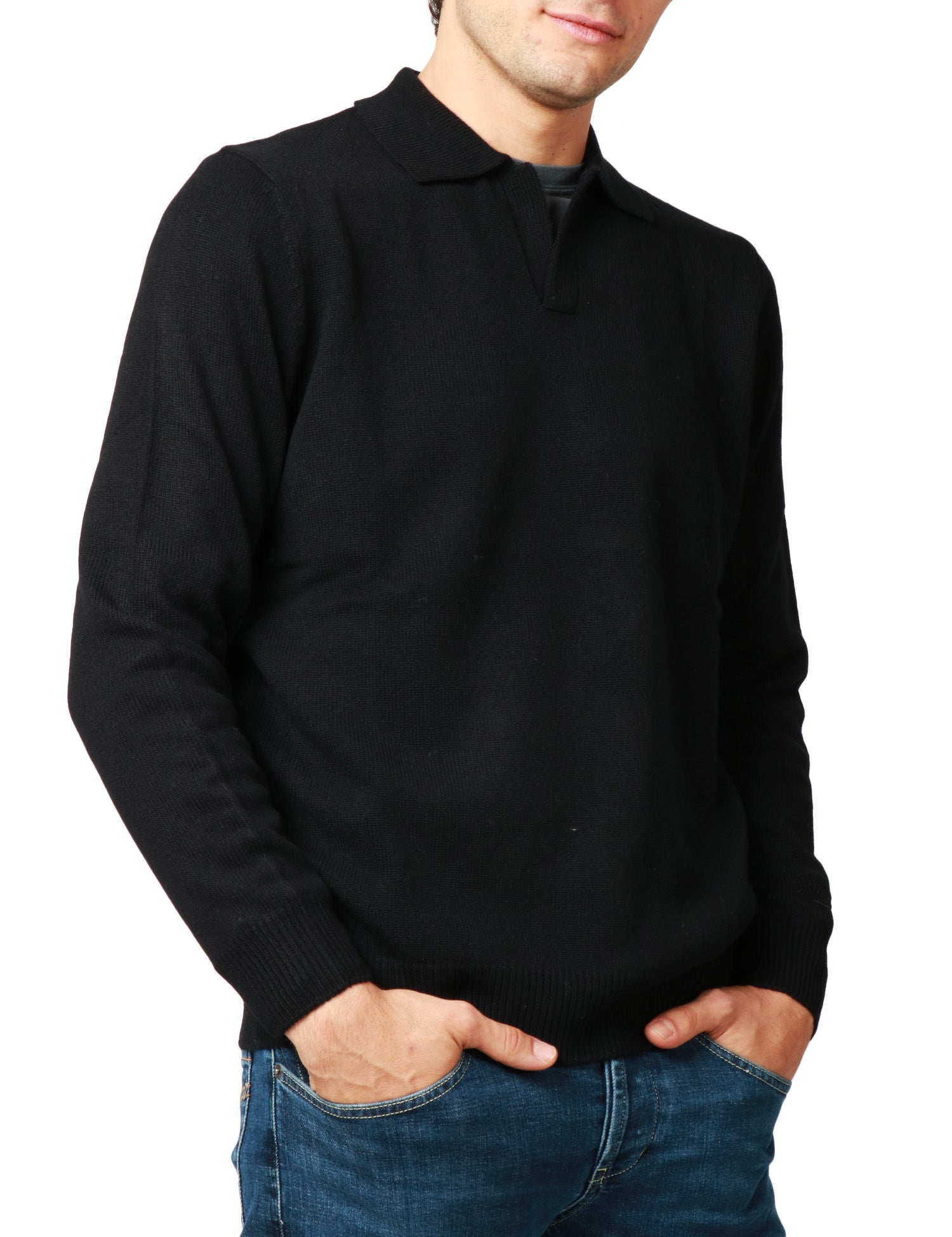 MAGLIA POLO UOMO MC 2 SAINT BARTH COVENT NERA IN PURA LANA MERINO