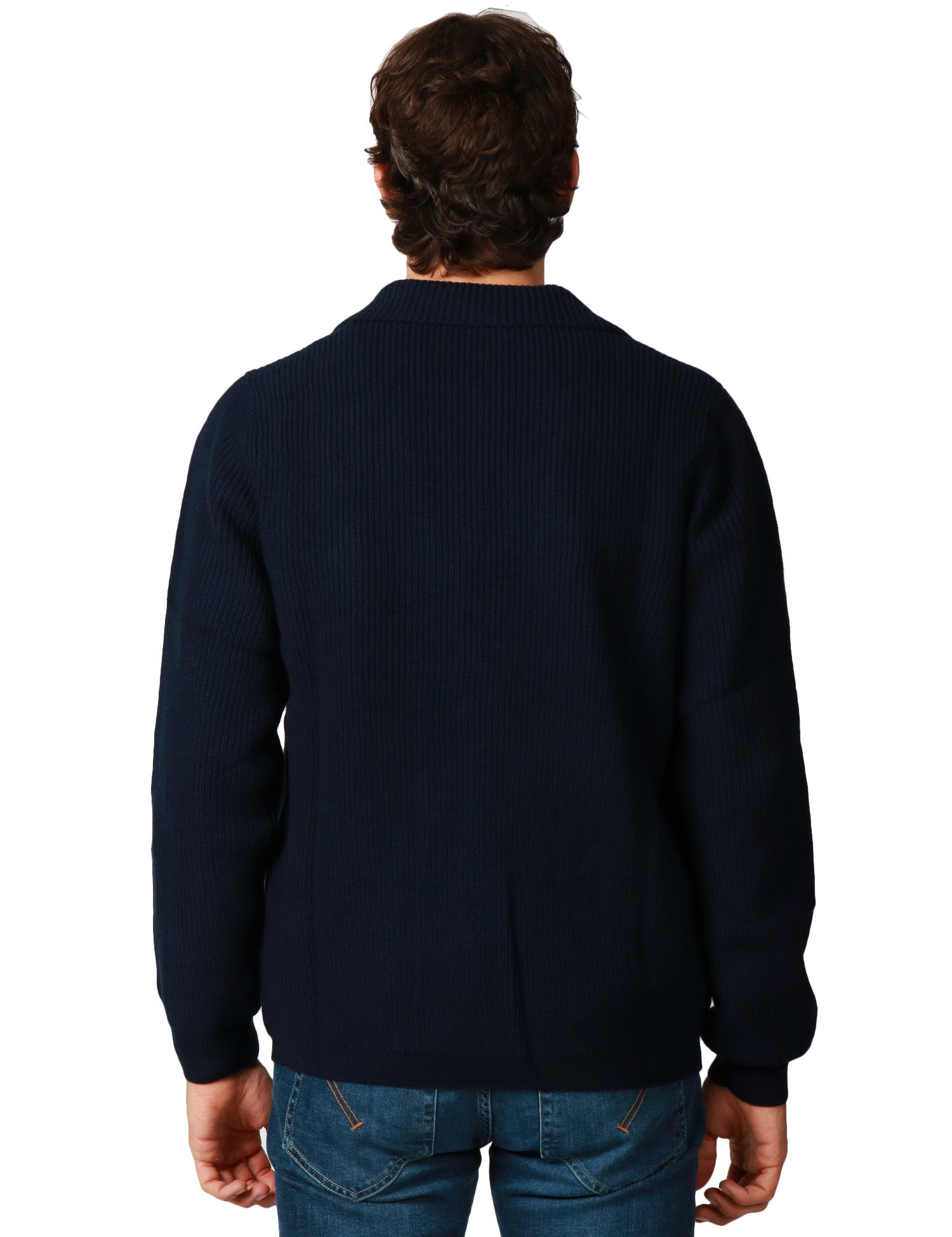 GIACCA UOMO MC 2 SAINT BARTH EATON WOOL BLU NOTTE IN LANA MERINO CON COLLO REVER E TASCA DAVANTI