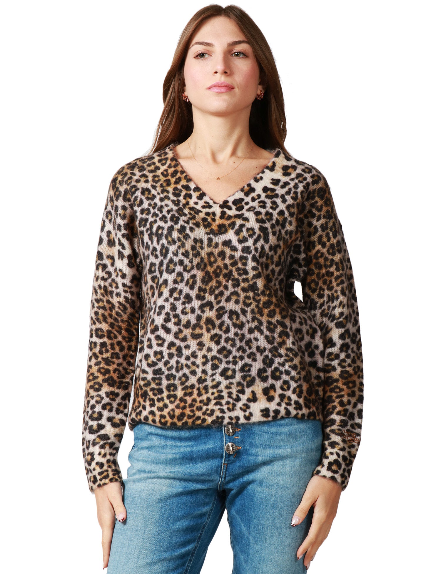 PULLOVER DONNA MC 2 SAINT BARTH ELARA LEOPARD CON SCOLLO A V INMISTO MOHAIR