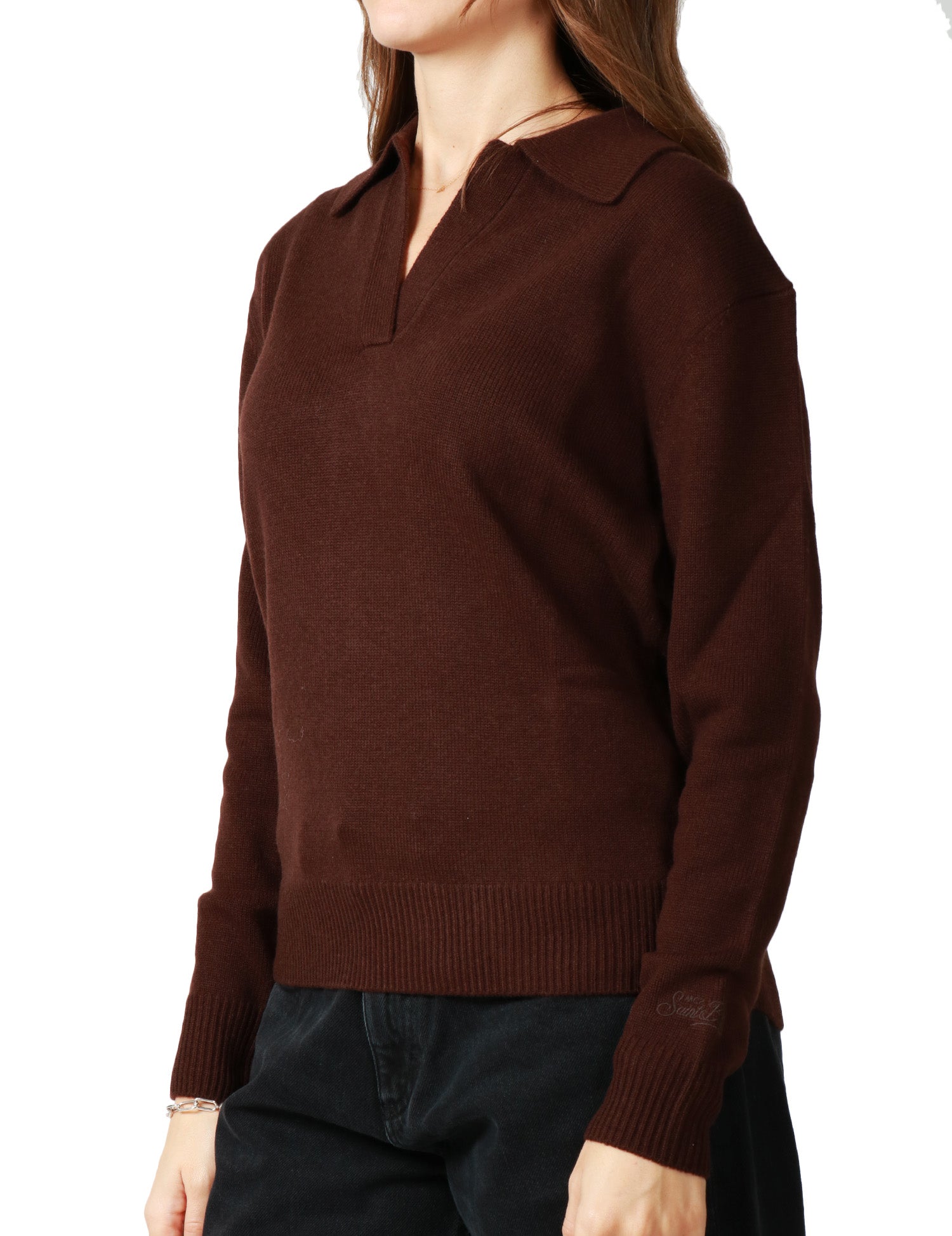 MAGLIA POLO DONNA MC 2 SAINT BARTH EZE BROWN 100% LANA