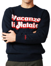 MAGLIONE UOMO MC 2 SAINT BARTH BLU CON SCRITTA JACQUARD "VACANZE DI NATALE" IN MISTO CASHMERE
