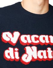 MAGLIONE UOMO MC 2 SAINT BARTH BLU CON SCRITTA JACQUARD "VACANZE DI NATALE" IN MISTO CASHMERE