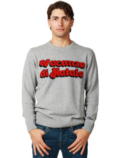 MAGLIONE UOMO MC 2 SAINT BARTH GRIGIO CON SCRITTA JACQUARD "VACANZE DI NATALE" IN MISTO CASHMERE