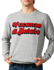 MAGLIONE UOMO MC 2 SAINT BARTH GRIGIO CON SCRITTA JACQUARD "VACANZE DI NATALE" IN MISTO CASHMERE