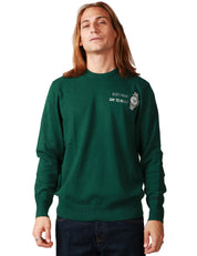 MAGLIONE UOMO MC 2 SAINT BARTH GREEN CON RICAMO "BUSY FROM DAY TO NIGHT" E OROLOGIO IN MISTO CASHMERE