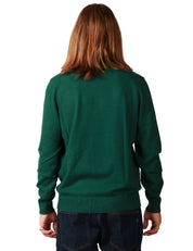 MAGLIONE UOMO MC 2 SAINT BARTH GREEN CON RICAMO "BUSY FROM DAY TO NIGHT" E OROLOGIO IN MISTO CASHMERE