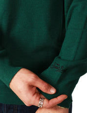 MAGLIONE UOMO MC 2 SAINT BARTH GREEN CON RICAMO "BUSY FROM DAY TO NIGHT" E OROLOGIO IN MISTO CASHMERE