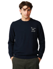 MAGLIA UOMO MC 2 SAINT BARTH BLU NAVY CON RICAMO SUL PETTO "NON SONO BELLO, PIACCIO!" IN MISTO CASHMERE