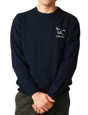 MAGLIA UOMO MC 2 SAINT BARTH BLU NAVY CON RICAMO SUL PETTO "NON SONO BELLO, PIACCIO!" IN MISTO CASHMERE