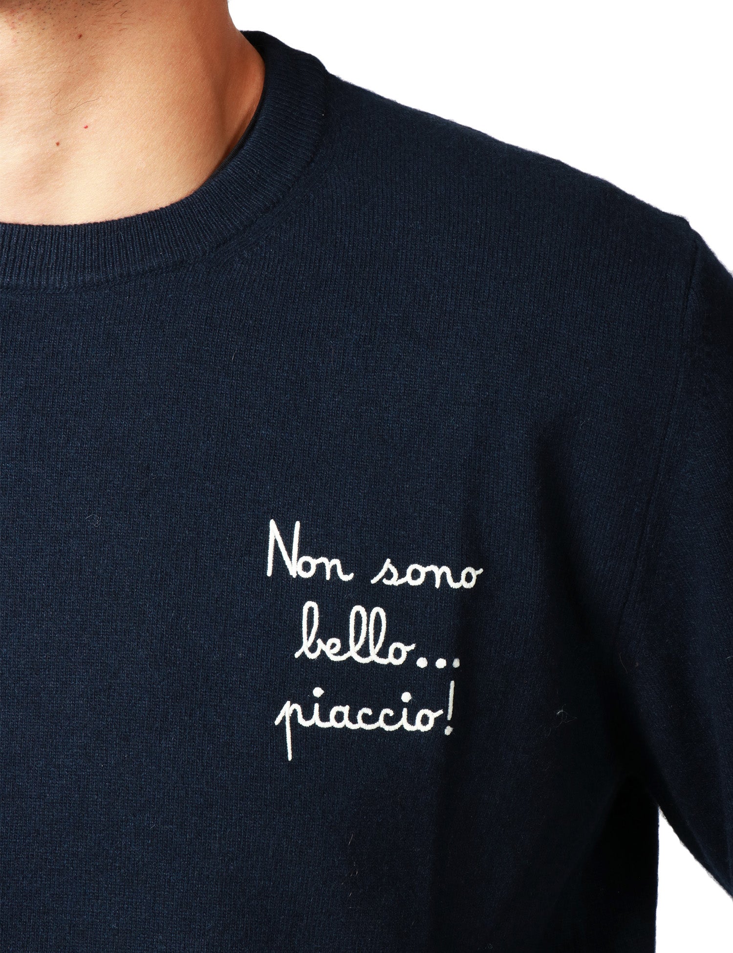 MAGLIA UOMO MC 2 SAINT BARTH BLU NAVY CON RICAMO SUL PETTO "NON SONO BELLO, PIACCIO!" IN MISTO CASHMERE