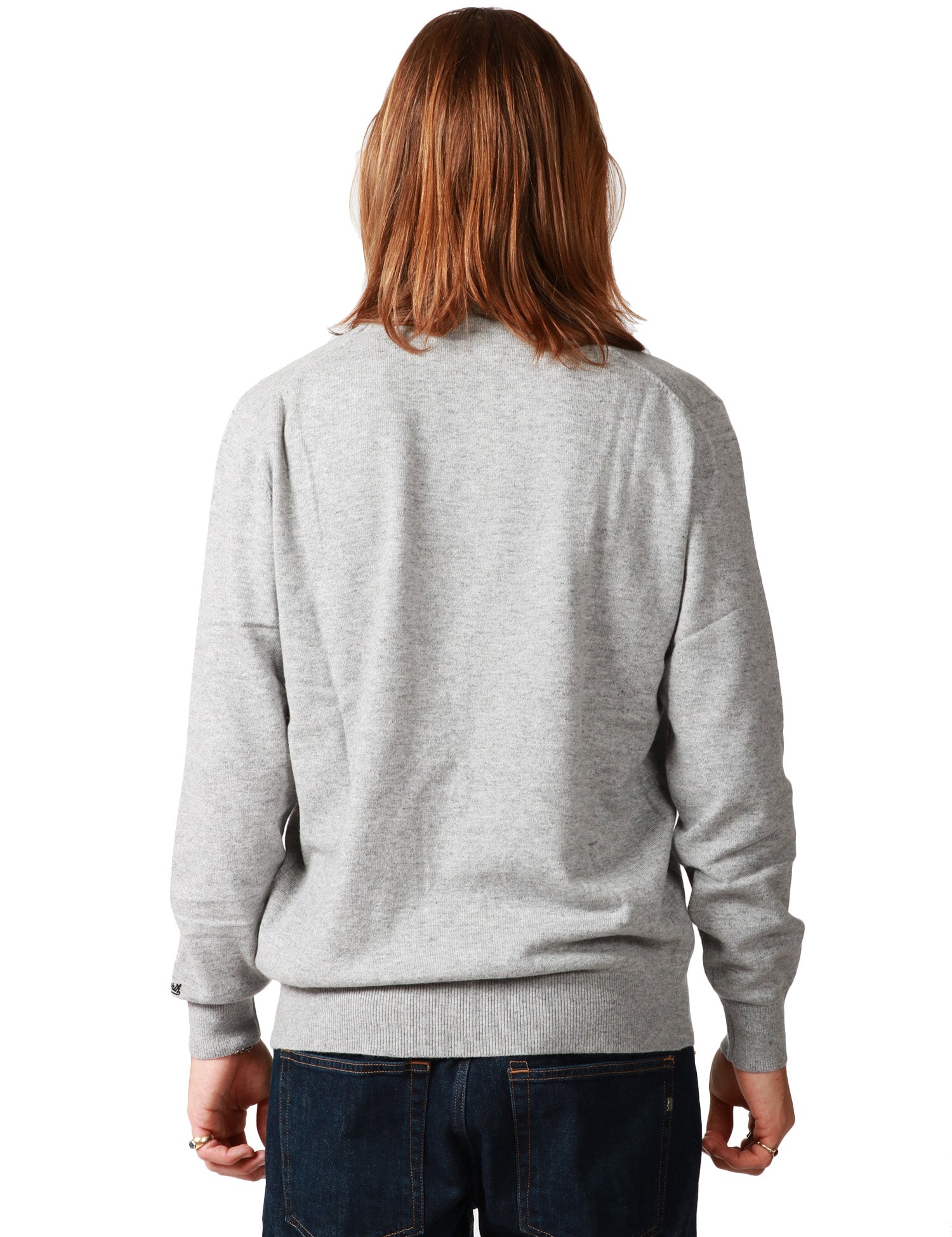 MAGLIONE UOMO MC 2 SAINT BARTH HERON GRIGIO CON RICAMO "IL MARE D'INVERNO" E OROLOGIO IN MISTO CASHMERE