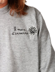 MAGLIONE UOMO MC 2 SAINT BARTH HERON GRIGIO CON RICAMO "IL MARE D'INVERNO" E OROLOGIO IN MISTO CASHMERE