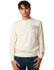 MAGLIONE UOMO MC 2 SAINT BARTH HERON BIANCO GIROCOLLO CON RICAMO "SOLE, WHISKY E SEI IN POLE POSITION"