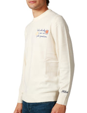 MAGLIONE UOMO MC 2 SAINT BARTH HERON BIANCO GIROCOLLO CON RICAMO "SOLE, WHISKY E SEI IN POLE POSITION"