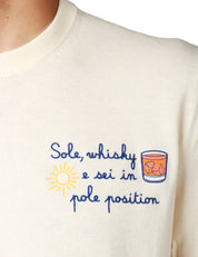 MAGLIONE UOMO MC 2 SAINT BARTH HERON BIANCO GIROCOLLO CON RICAMO "SOLE, WHISKY E SEI IN POLE POSITION"