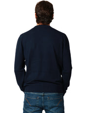 MAGLIONE UOMO MC 2 SAINT BARTH HERON BLU GIROCOLLO CON RICAMO "GRAND SLAM" IN MISTO CASHMERE E LANA