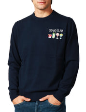 MAGLIONE UOMO MC 2 SAINT BARTH HERON BLU GIROCOLLO CON RICAMO "GRAND SLAM" IN MISTO CASHMERE E LANA