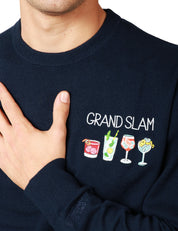 MAGLIONE UOMO MC 2 SAINT BARTH HERON BLU GIROCOLLO CON RICAMO "GRAND SLAM" IN MISTO CASHMERE E LANA