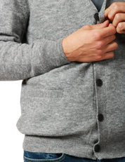 CARDIGAN UOMO MC 2 SAINT BARTH HERRISON GRIGIO MELANGE IN LANA ALPACA CON SCOLLO A V E BOTTONI