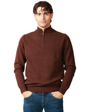 MAGLIONE UOMO MC 2 SAINT BARTH JERMYN BROWN 100% LAMBSWOOL CON MEZZA ZIP