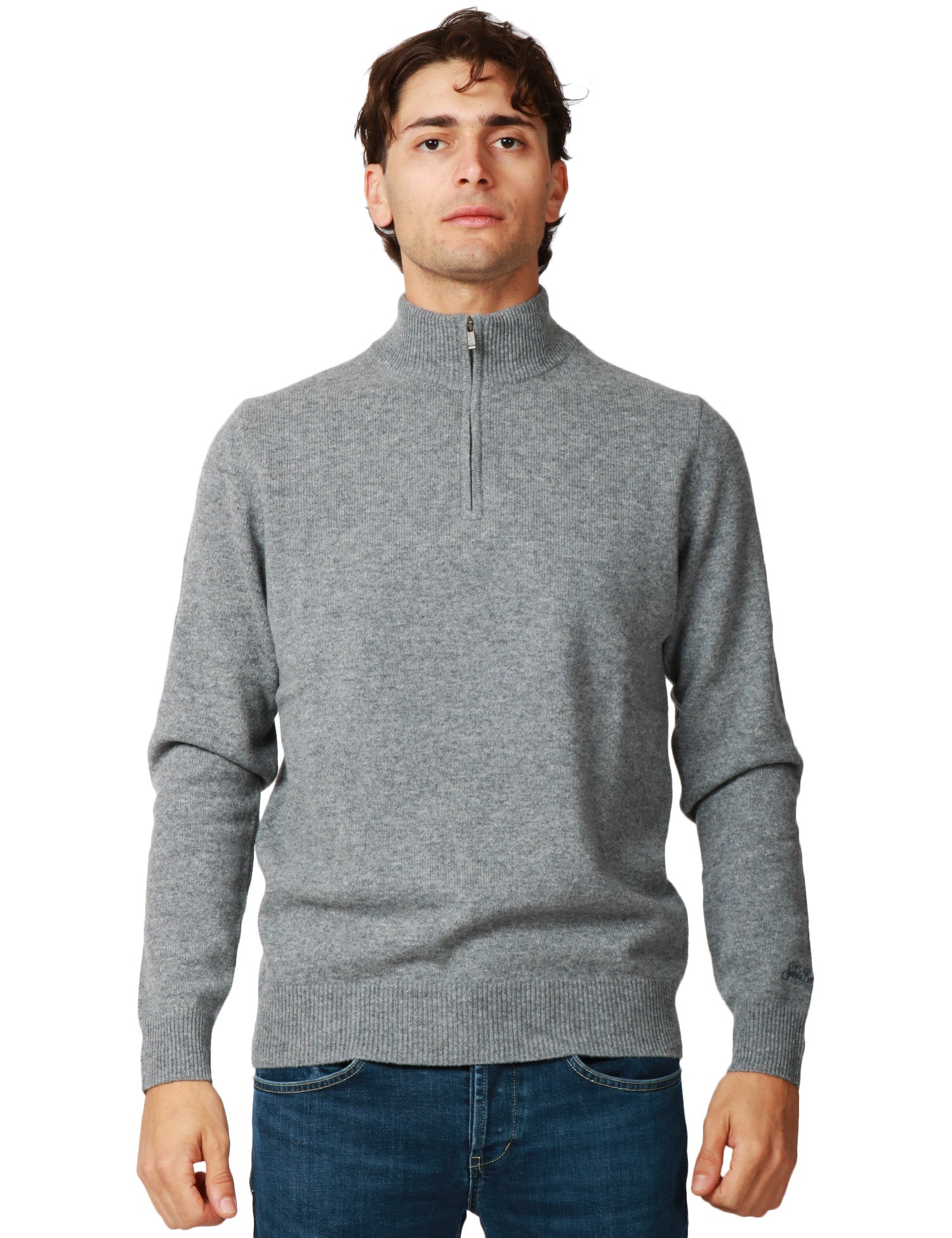 MAGLIONE UOMO MC 2 SAINT BARTH JERMYN GRIGIO 100% LAMBSWOOL CON MEZZA ZIP