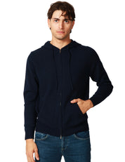 FELPA UOMO MC 2 SAINT BARTH NOTTING BLU CON ZIP E CAPPUCCIO 100% LAMBSWOOL