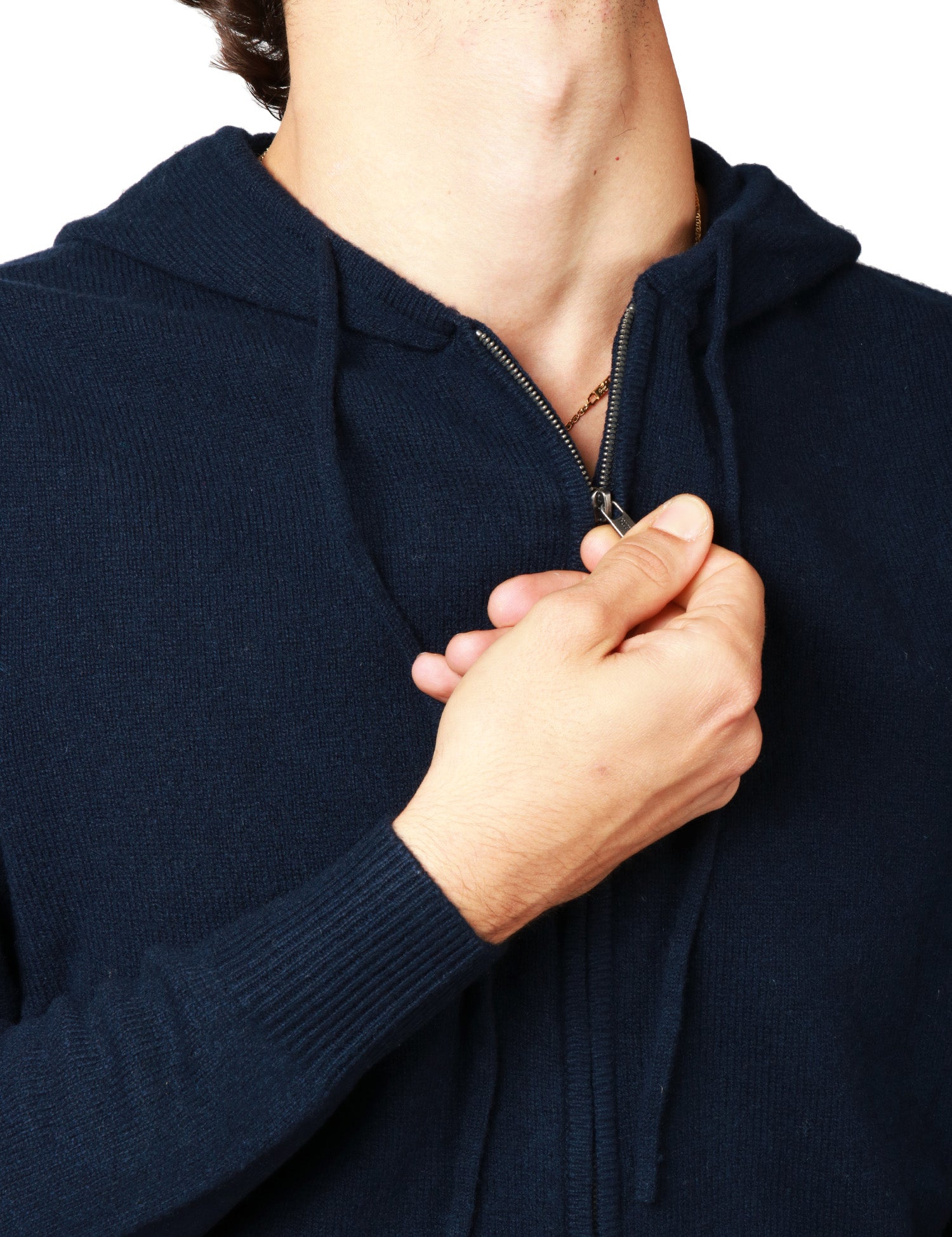 FELPA UOMO MC 2 SAINT BARTH NOTTING BLU CON ZIP E CAPPUCCIO 100% LAMBSWOOL